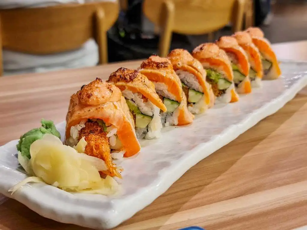 The Sushi Bar Salmon Aburi Roll